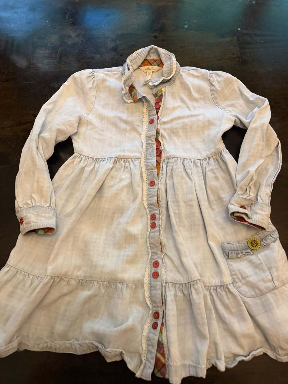 Matilda Jane Heart to Heart Walk the Line Chambray Tiered Dress Girls size 3